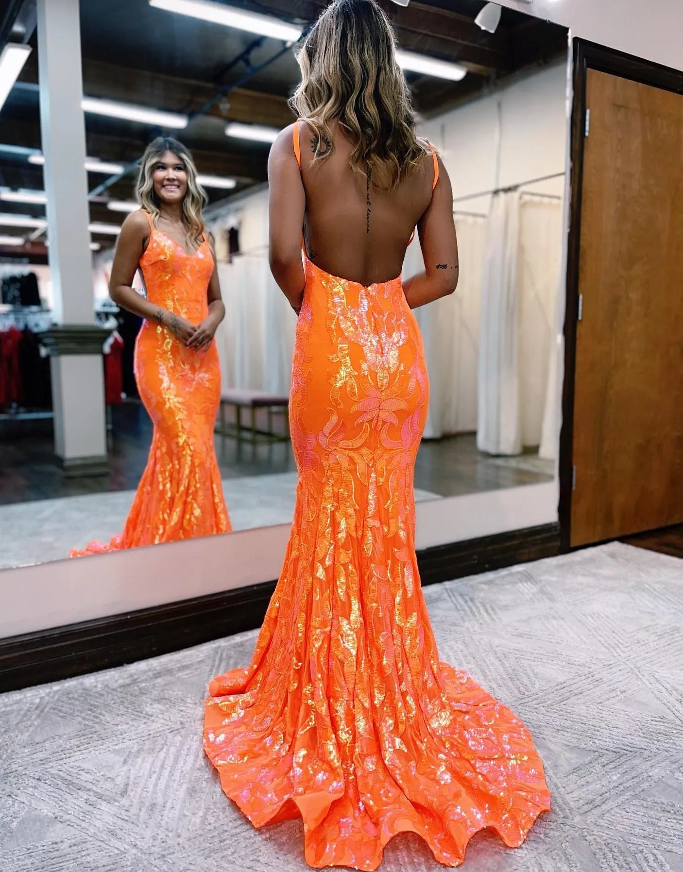 Wholesale Mermaid Spaghetti Straps Open Back Glitter Prom Dress prom dresses with long sleeves