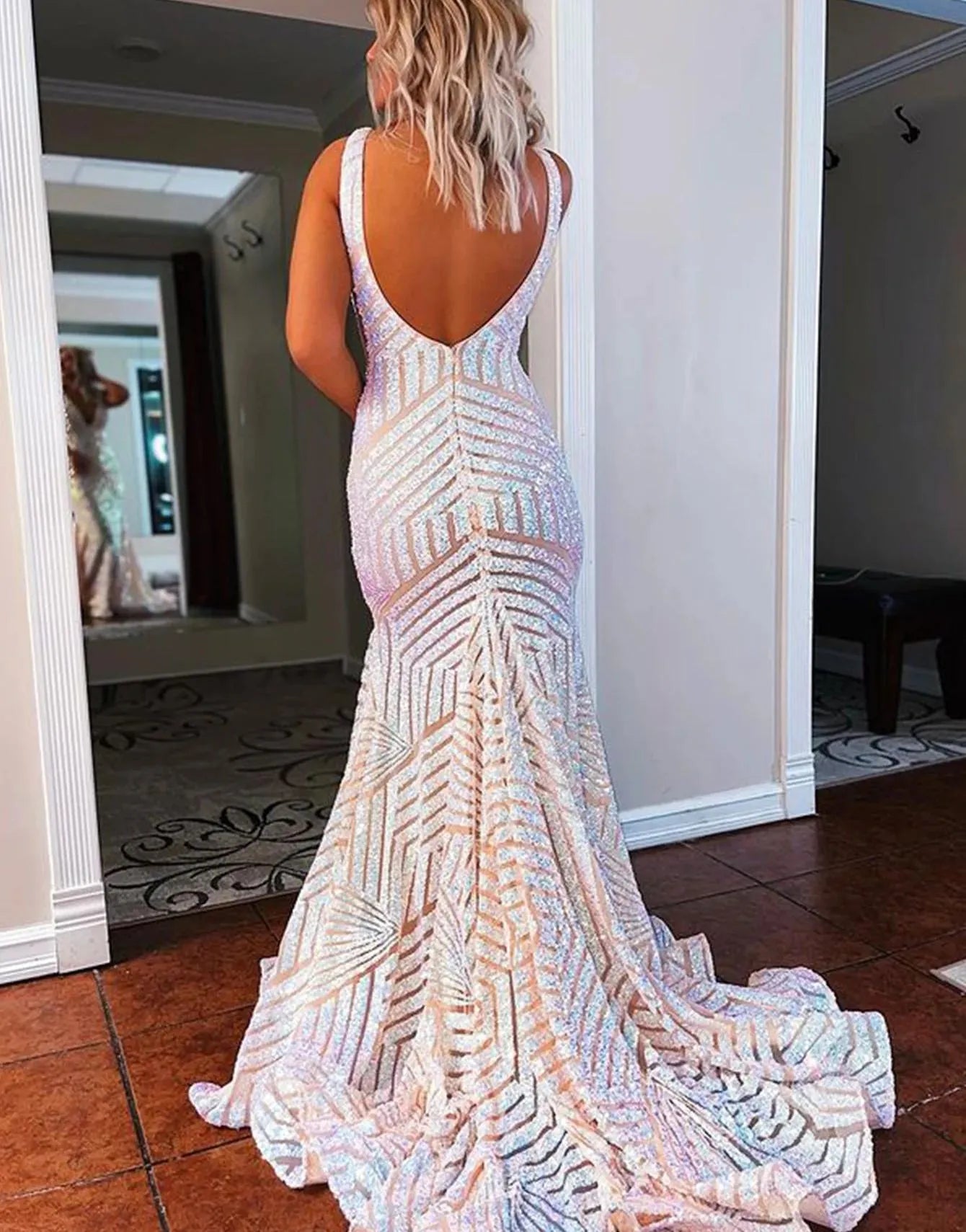 Wholesale Mermaid Sparkly Sequins Mesh Prom Dress prom dresses with long sleeves