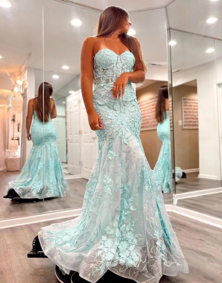 Wholesale Mermaid Strapless Zipper Back Long Lace Prom Dress long prom dresses with sleeves