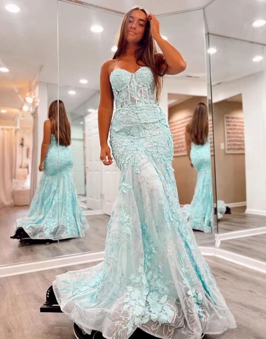 Wholesale Mermaid Strapless Zipper Back Long Lace Prom Dress long prom dresses with sleeves