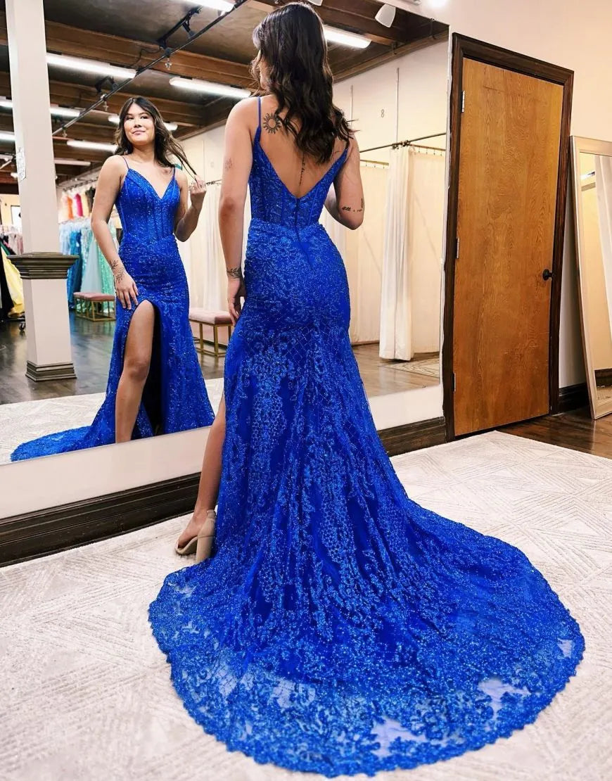 Wholesale Mermaid V-Neck Court Train Long Prom Dress With Split prom dresses shops