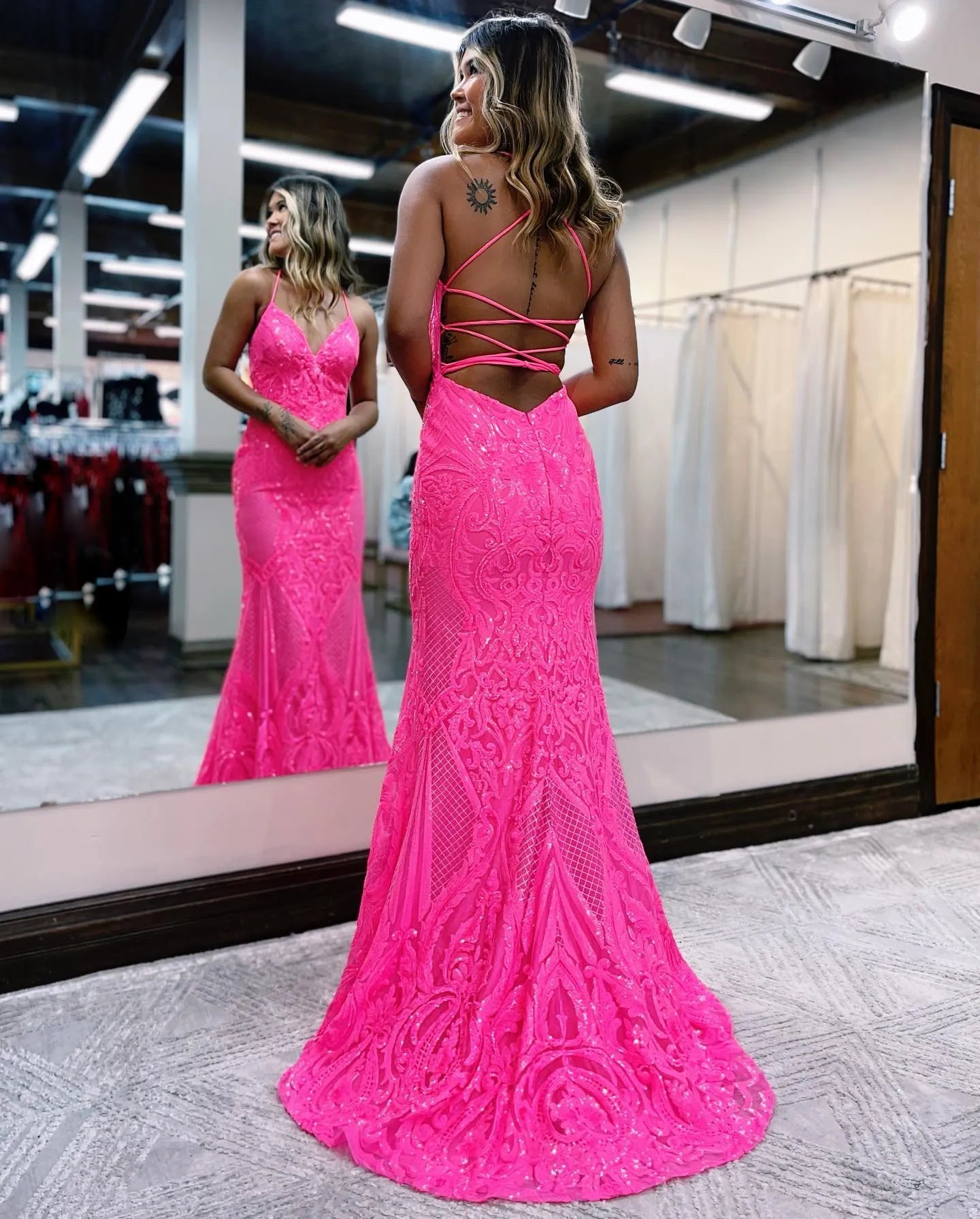 Wholesale Mermaid V-Neck Sweep Train Prom Dress With Sequin