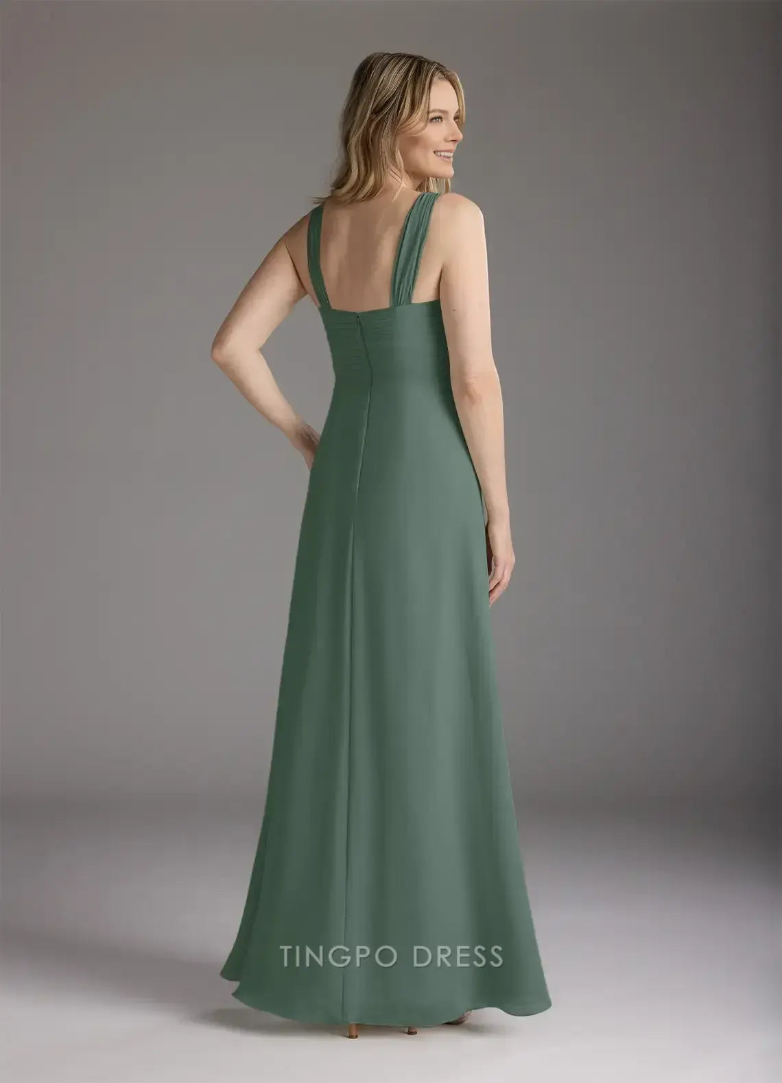 Minimalist Two Piece Square 3/4 Sleeve Back Zip Floor-Length Mother of the Bride Dress