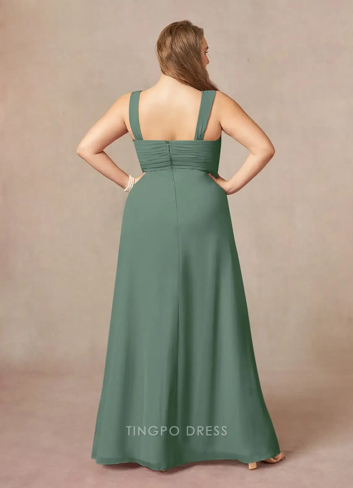 Minimalist plus size Two Piece Square 3/4 Sleeve Back Zip Floor-Length Mother of the Bride Dress