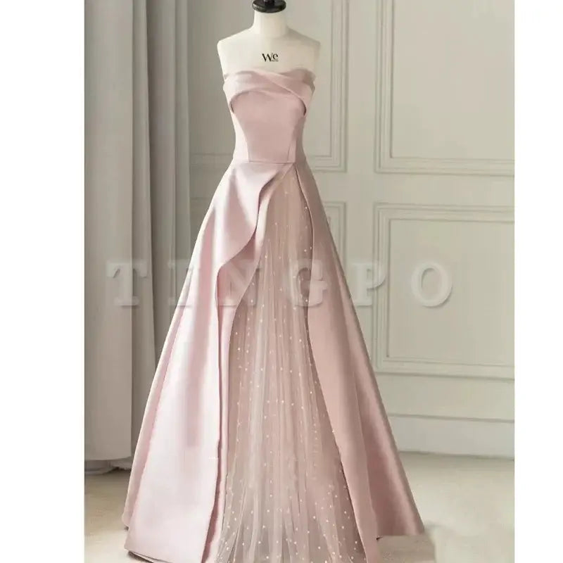 Wholesale Modest A line Strapless Long Light Pink Prom Dresses Evening Party Dress gowns evening dresses