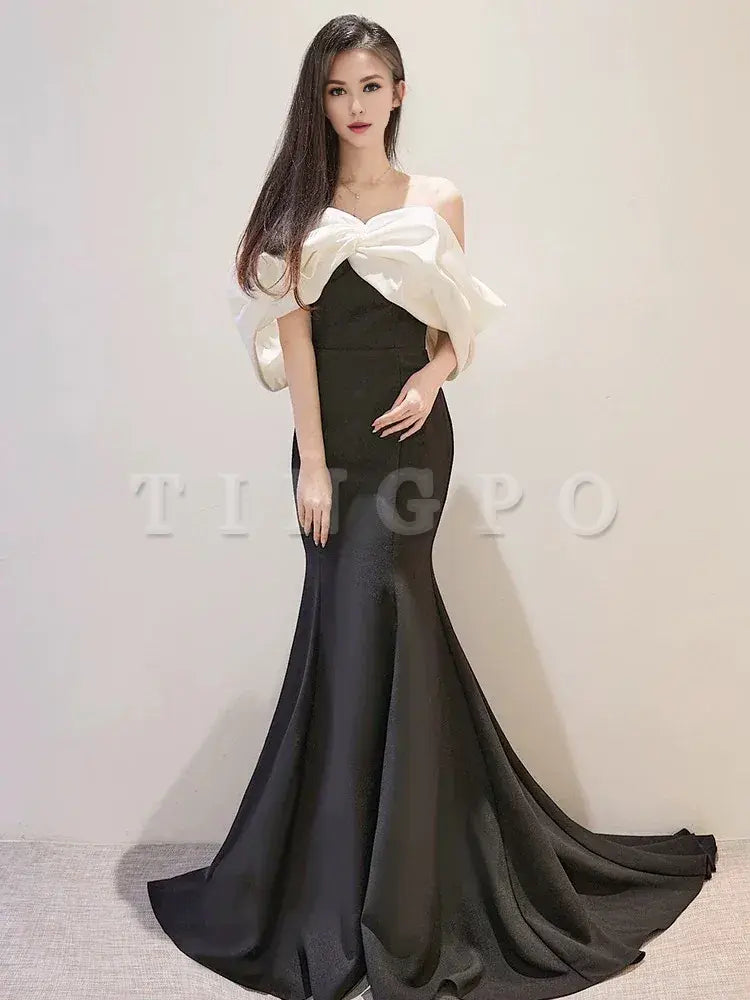 Wholesale Modest Mermaid Off The Shoulder Satin Black Prom Dress Long Evening Dresses formal wear dresses