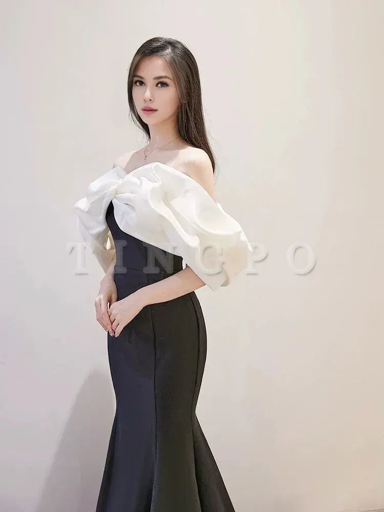 Wholesale Modest Mermaid Off The Shoulder Satin Black Prom Dress Long Evening Dresses formal wear dresses