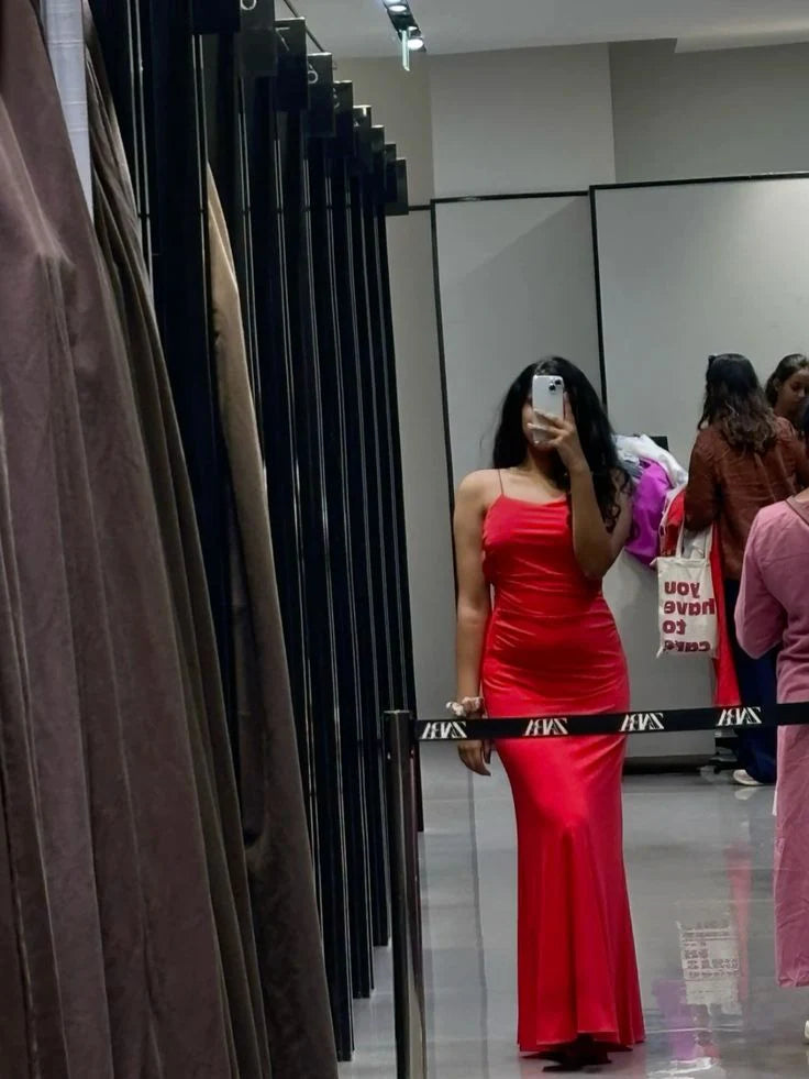 Wholesale Modest Mermaid Spaghetti Straps Backless Red Long Prom Dresses Evening Dress formal wear dresses