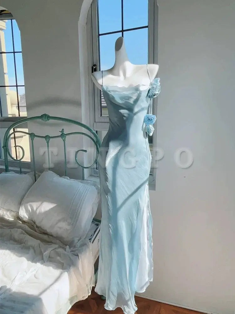 Wholesale Modest Mermaid Spaghetti Straps Long Blue Prom Dress Evening Dresses formal wear dresses