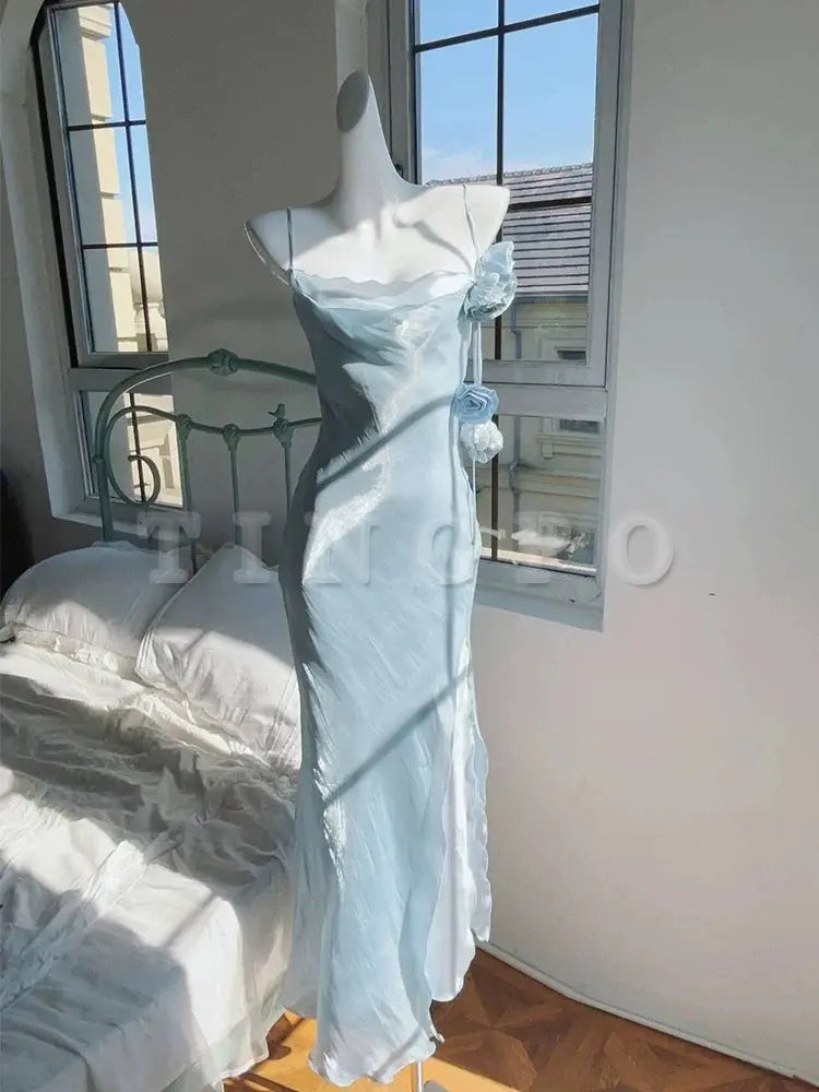 Wholesale Modest Mermaid Spaghetti Straps Long Blue Prom Dress Evening Dresses formal wear dresses