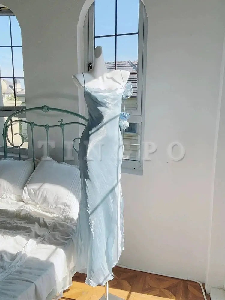 Wholesale Modest Mermaid Spaghetti Straps Long Blue Prom Dress Evening Dresses formal wear dresses