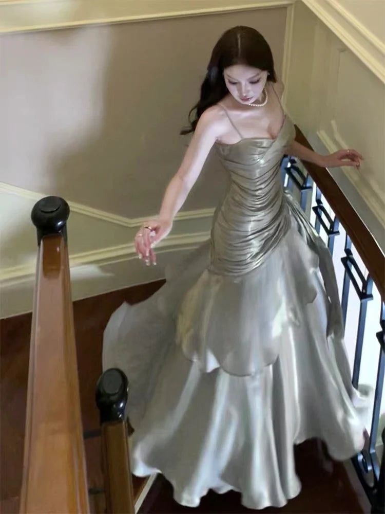 TingPo Wholesale Modest Mermaid Spaghetti Straps Long Prom Dresses Birthday Party Dress Evening Gowns