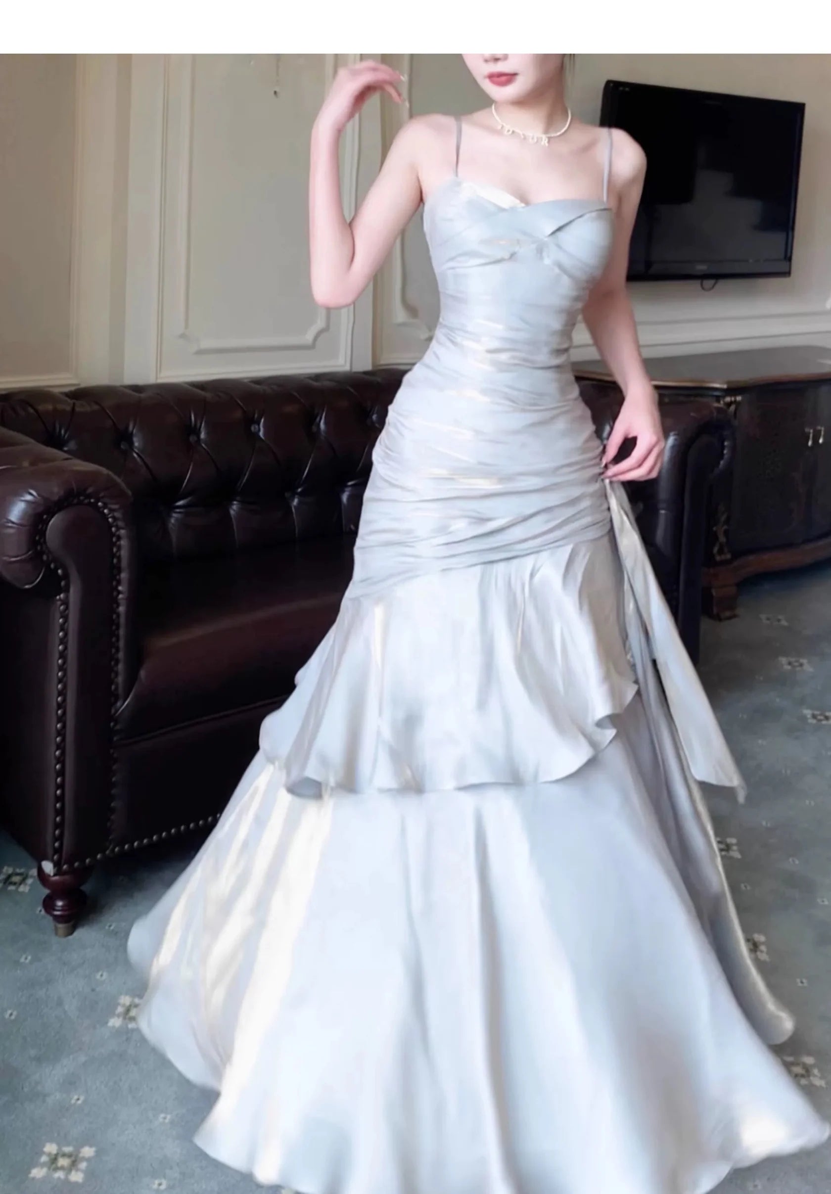 TingPo Wholesale Modest Mermaid Spaghetti Straps Long Prom Dresses Birthday Party Dress Evening Gowns