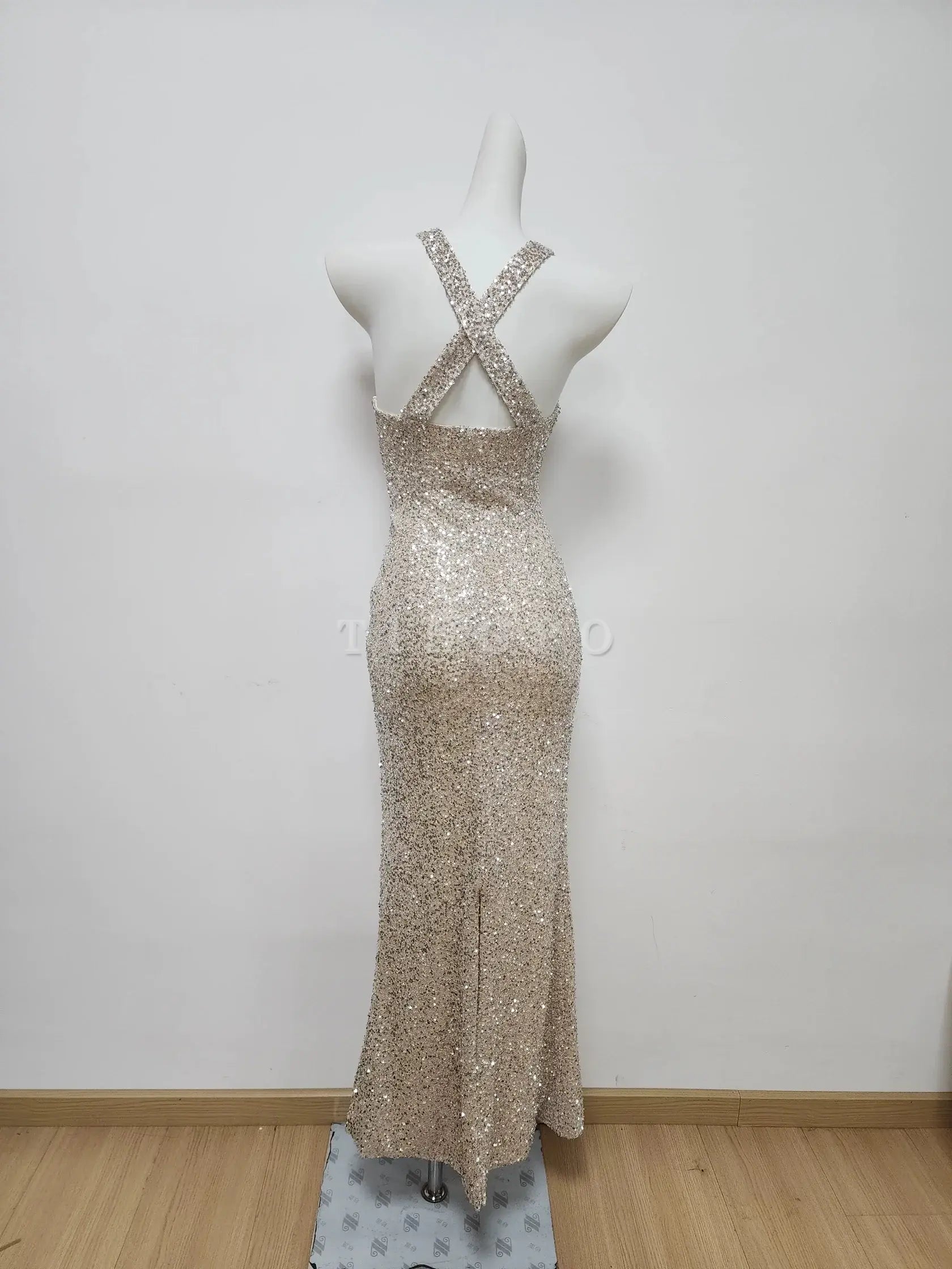 Wholesale Modest Mermaid Straps Long Sequin Champagne Prom Dress Evening Dresses formal wear dresses