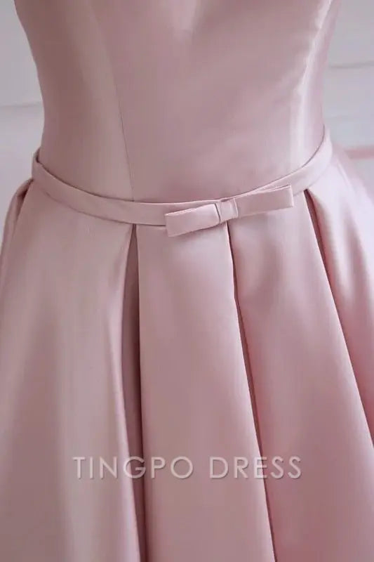 TingPo Wholesale Modest Pink Satin Off The Shoulder Long Bridesmaid Dress Prom Dresses
