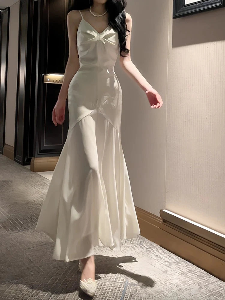 Wholesale Modest Sheath Spaghetti Straps Ivory Long Prom Dresses Evening Dress With Ruffles formal wear dresses