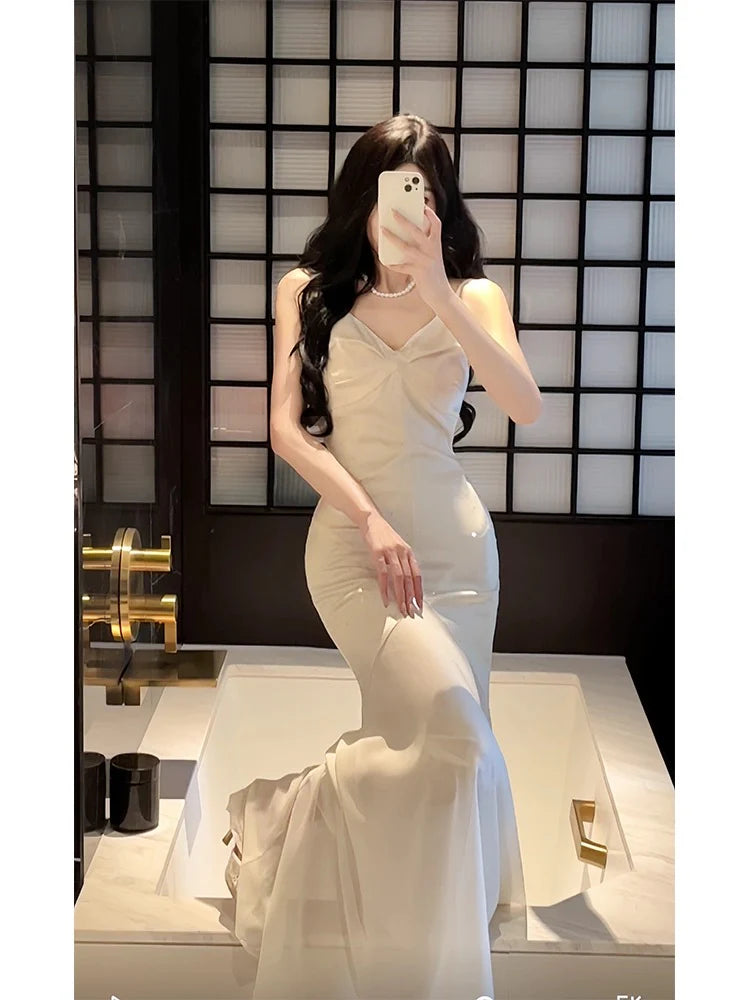 Wholesale Modest Sheath Spaghetti Straps Ivory Long Prom Dresses Evening Dress With Ruffles formal wear dresses