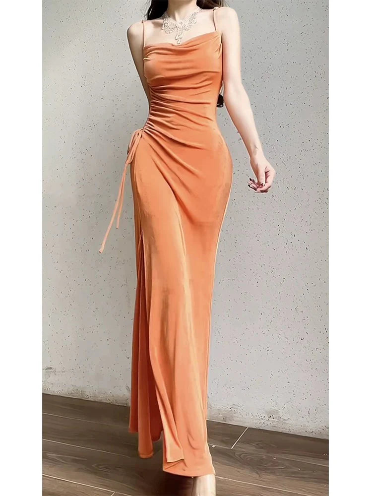 Wholesale Modest Sheath Spaghetti Straps Velvet Long Organge Prom Dress Evening Dresses formal wear dresses