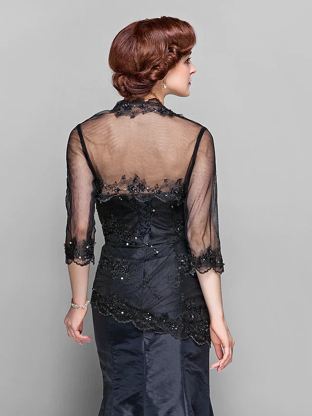 Wholesale Mother of the Bride Dress Wrap Included Sweetheart Neckline Floor Length Taffeta Tulle Length Sleeve with Lace Ruched Beading