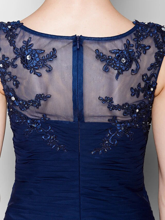 Wholesale Mother of the Bride Dress See Through Scoop Neck Floor Length Chiffon Sleeveless with Criss Cross Appliques