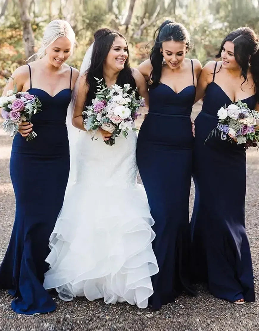 Wholesale Navy Blue Mermaid Spaghetti Straps Long Bridesmaid Dress Bridesmaid dress shop