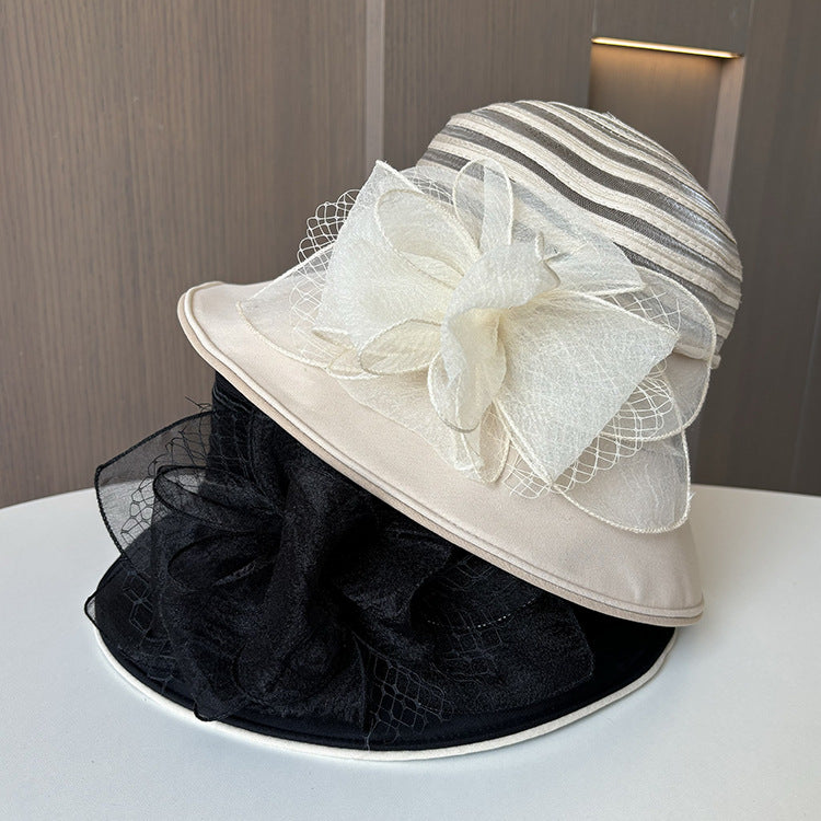 Wholesale Fascinators Hats Headwear Polyester Organza Bucket Hat Floppy Hat Sun Hat Wedding Casual Holiday Tea Party Beach Elegant Vintage With Flower Pure Color Headpiece Headwear