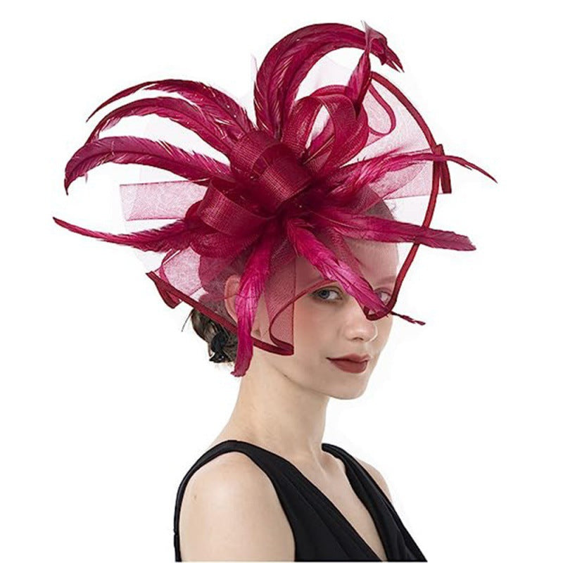 Wholesale Elegant Fascinator Hats Net Mesh Tulle Headpiece Clip Headband with Feather Flower Floral Kentucky Derby Wedding Tea Party Horse Race Church Cocktail Vintage for Women With Bridal