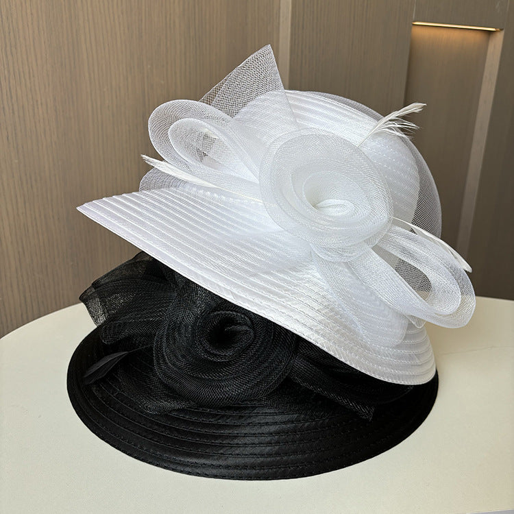 Wholesale Fascinators Hats Headwear Polyester Organza Bucket Hat Floppy Hat Sun Hat Casual Holiday Elegant Vintage With Feather Flower Headpiece Headwear