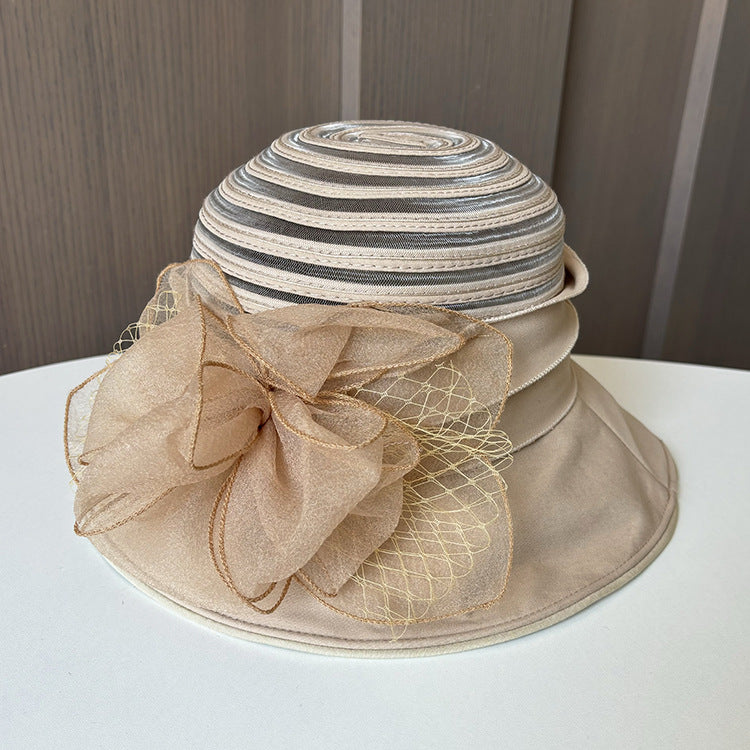 Wholesale Fascinators Hats Headwear Polyester Organza Bucket Hat Floppy Hat Sun Hat Wedding Casual Holiday Tea Party Beach Elegant Vintage With Flower Pure Color Headpiece Headwear