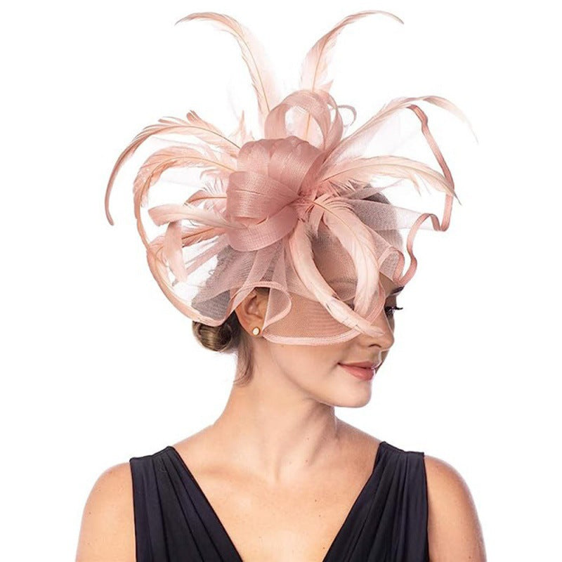 Wholesale Elegant Fascinator Hats Net Mesh Tulle Headpiece Clip Headband with Feather Flower Floral Kentucky Derby Wedding Tea Party Horse Race Church Cocktail Vintage for Women With Bridal