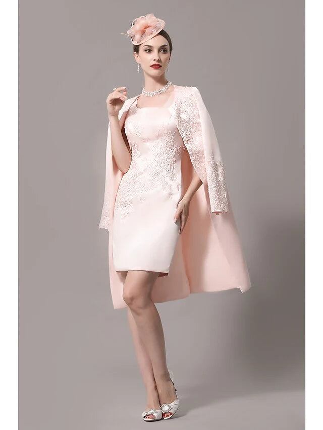 Wholesale Mother of the Bride Dress Plus Size Elegant Scoop Neck Knee Length Satin Sleeveless with Beading Appliques