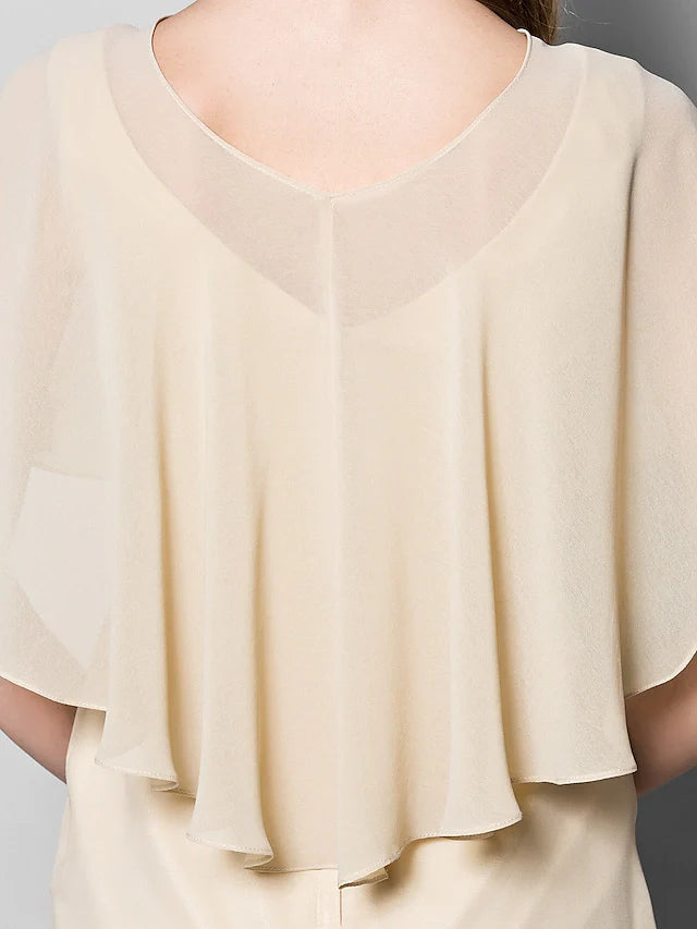 Wholesale Mother of the Bride Dress Wrap Included Bateau Neck Knee Length Georgette Half Sleeve