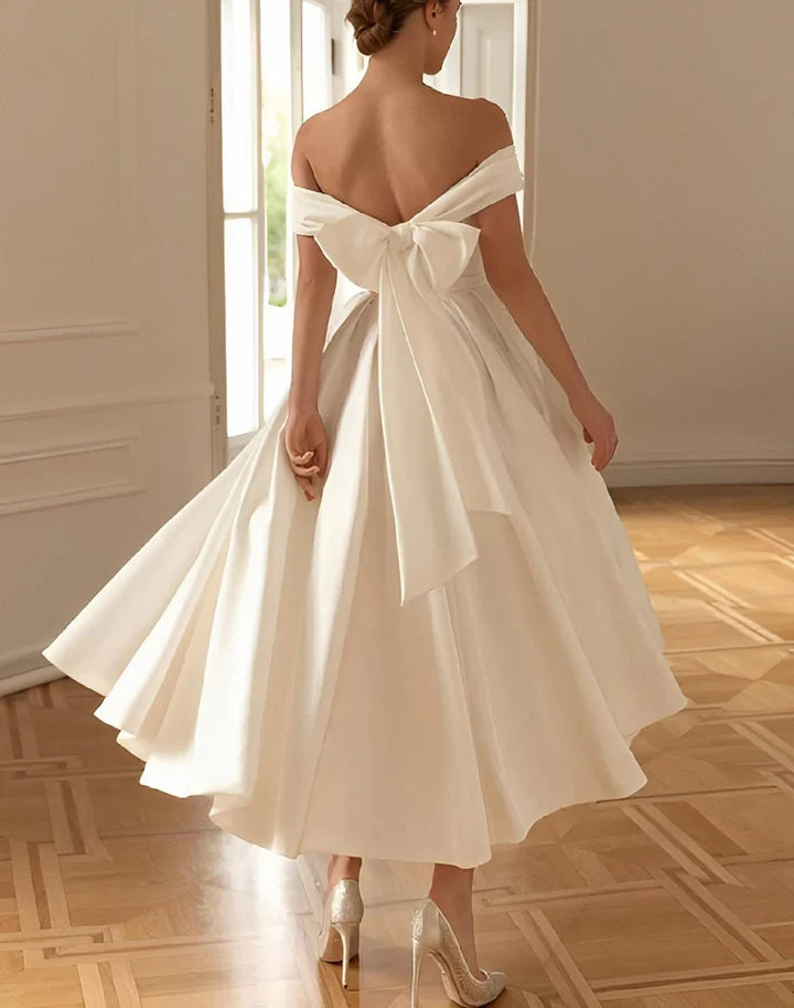 Wholesale A-Line/Princess Off-The-Shoulder Ankle-Length Wedding Dress
