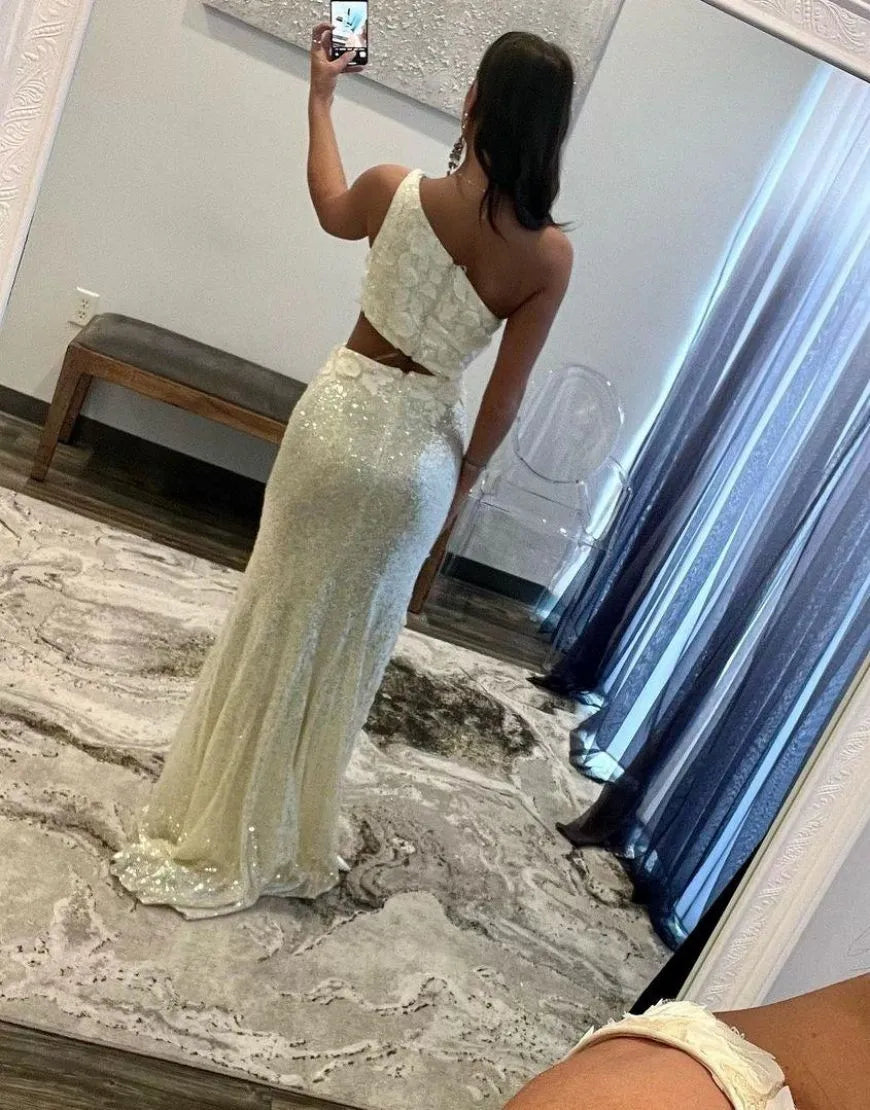 Wholesale Oner Shoulder Sequins Split Prom Dress With Appliques prom dresses shops
