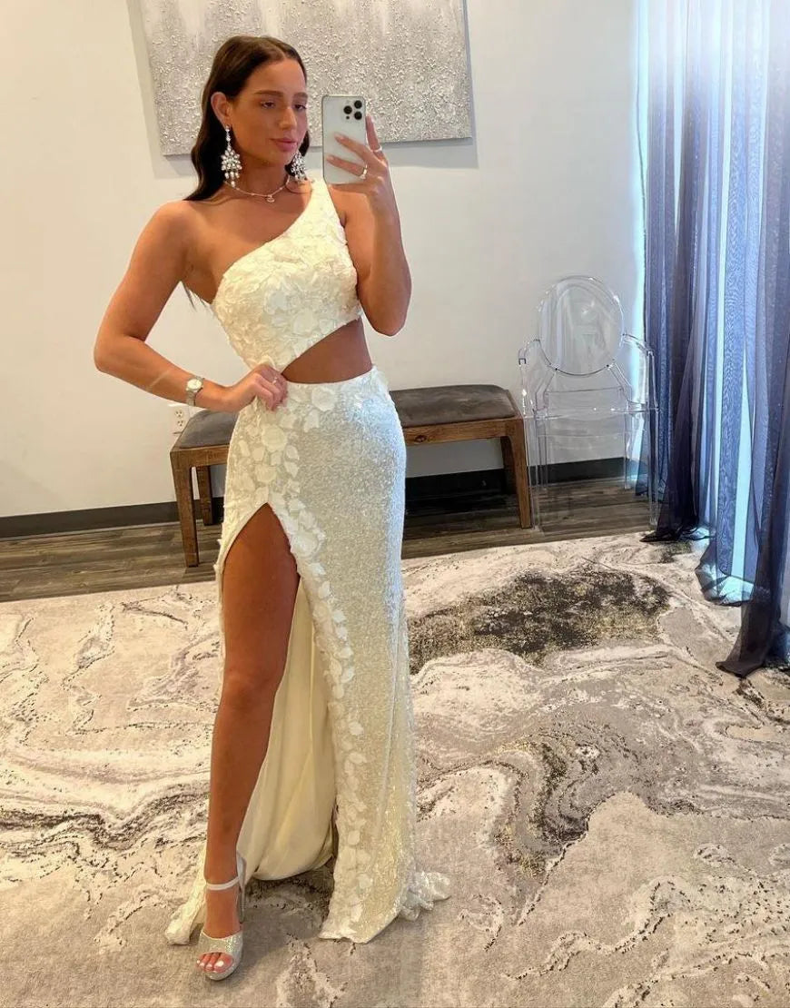 Wholesale Oner Shoulder Sequins Split Prom Dress With Appliques prom dresses shops