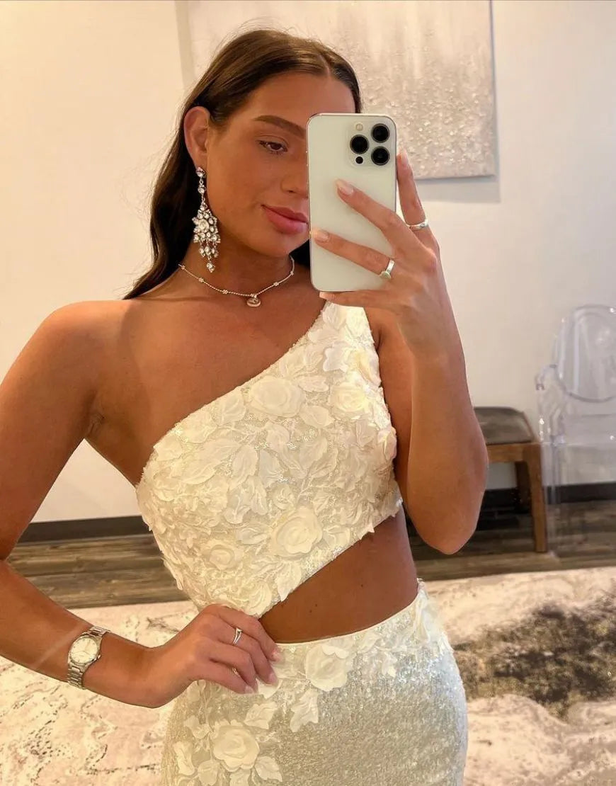 Wholesale Oner Shoulder Sequins Split Prom Dress With Appliques prom dresses shops