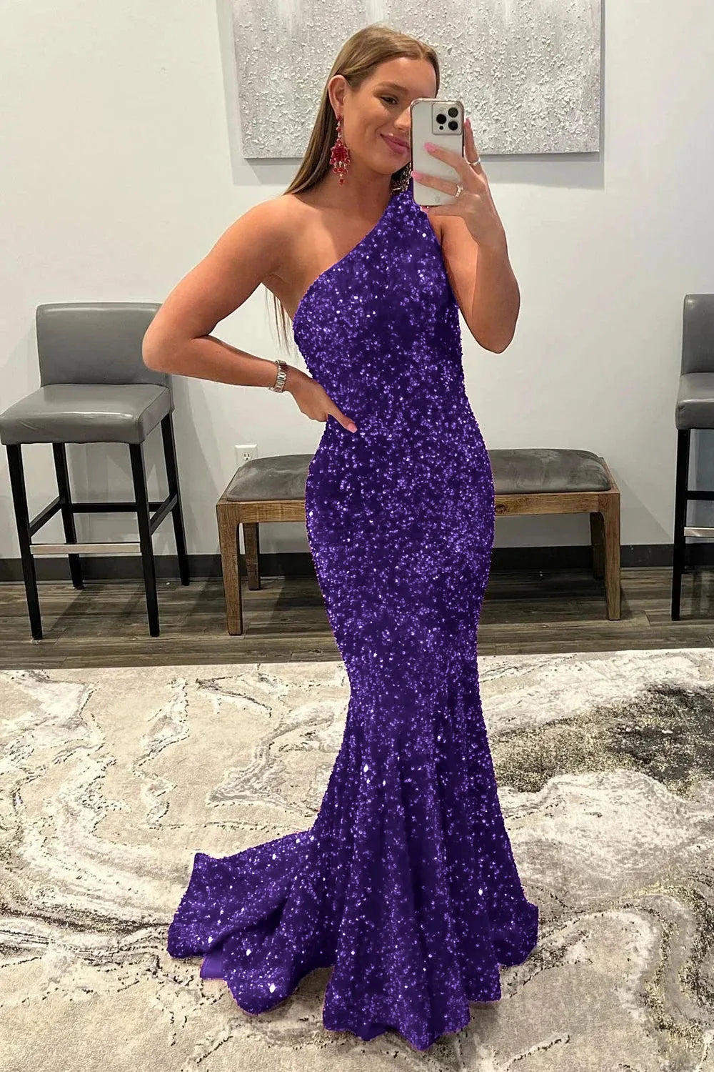 Wholesale Mermaid Glitter Sexy One-Shoulder Long Prom Dress With Sequins prom dresses with long sleeves