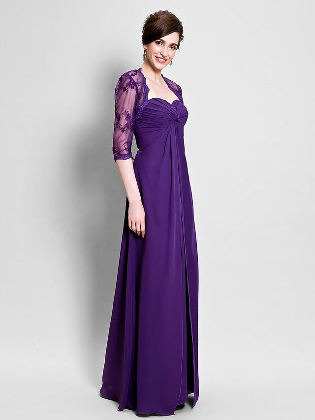 Wholesale Mother of the Bride Dress Convertible Dress Sweetheart Neckline Floor Length Chiffon Sleeveless with Beading Appliques Side Draping