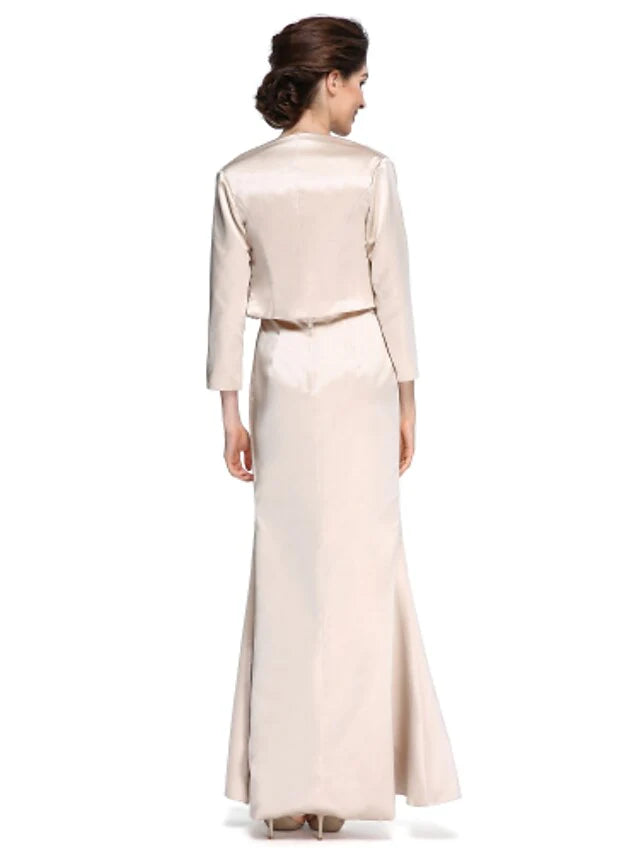 Wholesale Mother of the Bride Dress Elegant Square Neck Ankle Length Satin Length Sleeve with Lace Ruched