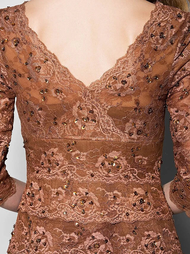 Wholesale A-Line Mother of the Bride Dress V Neck Floor Length Lace Georgette Length Sleeve with Lace Beading