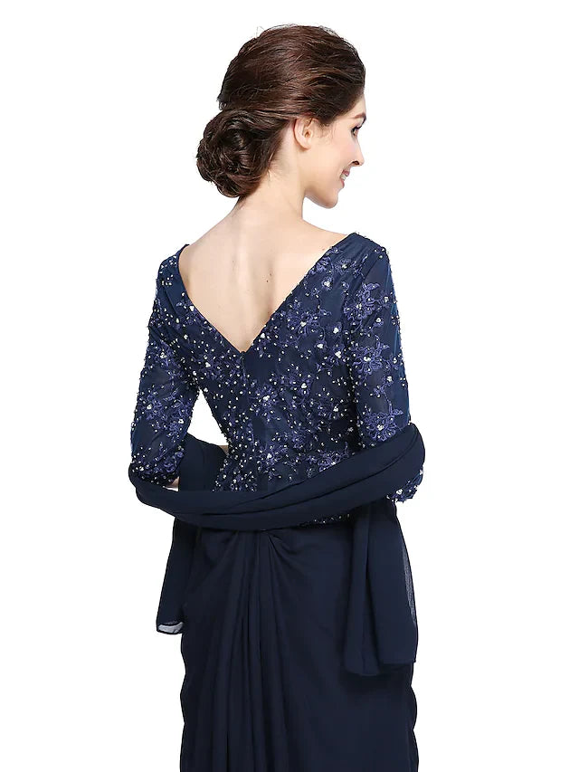 Wholesale Mother of the Bride Dress Elegant V Neck Ankle Length Chiffon Lace Half Sleeve with Lace