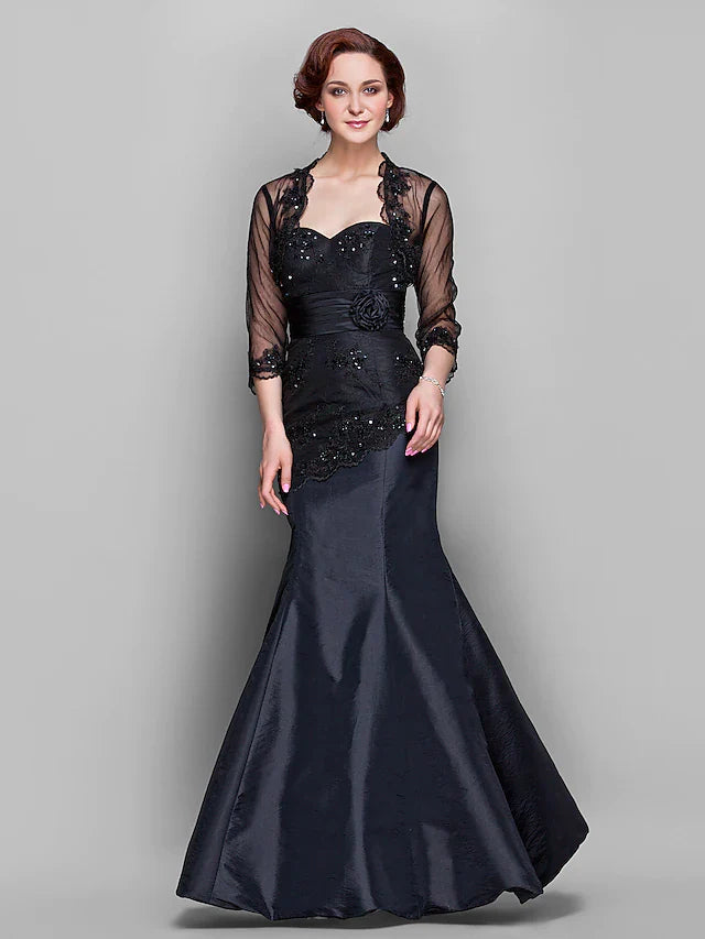 Wholesale Mother of the Bride Dress Wrap Included Sweetheart Neckline Floor Length Taffeta Tulle Length Sleeve with Lace Ruched Beading