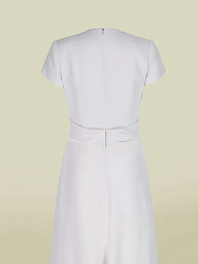 Wholesale A-Line Mother of the Bride Dress Elegant V Neck Floor Length Charmeuse Short Sleeve with Pleats