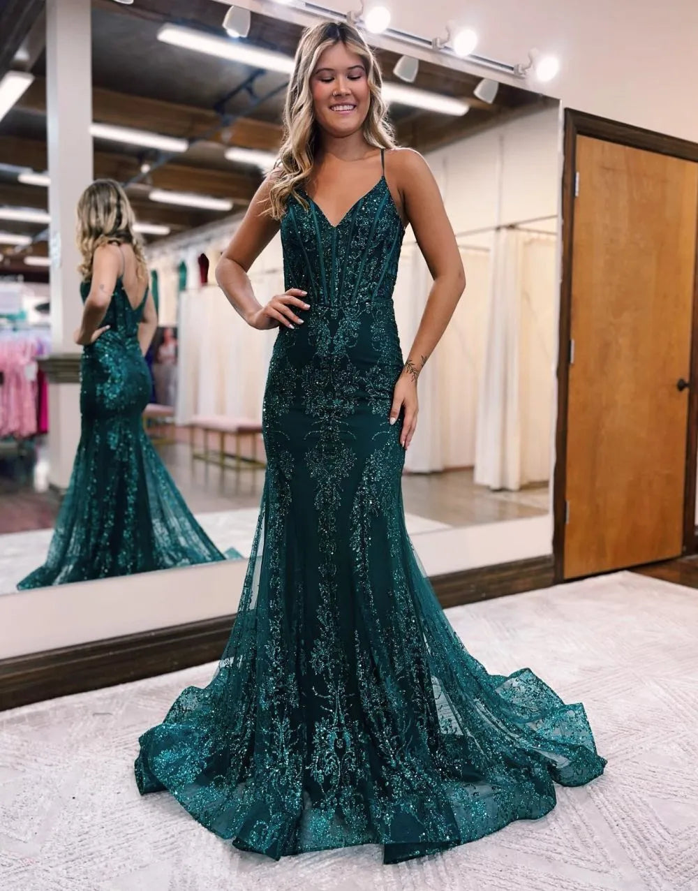 Wholesale Peacock Mermaid Spaghetti Straps Prom Dress With Appliques prom dresses shops