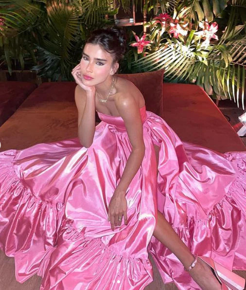 TingPo Wholesale Pink Leg Split Prom Dress Women Sexy Party Dresses