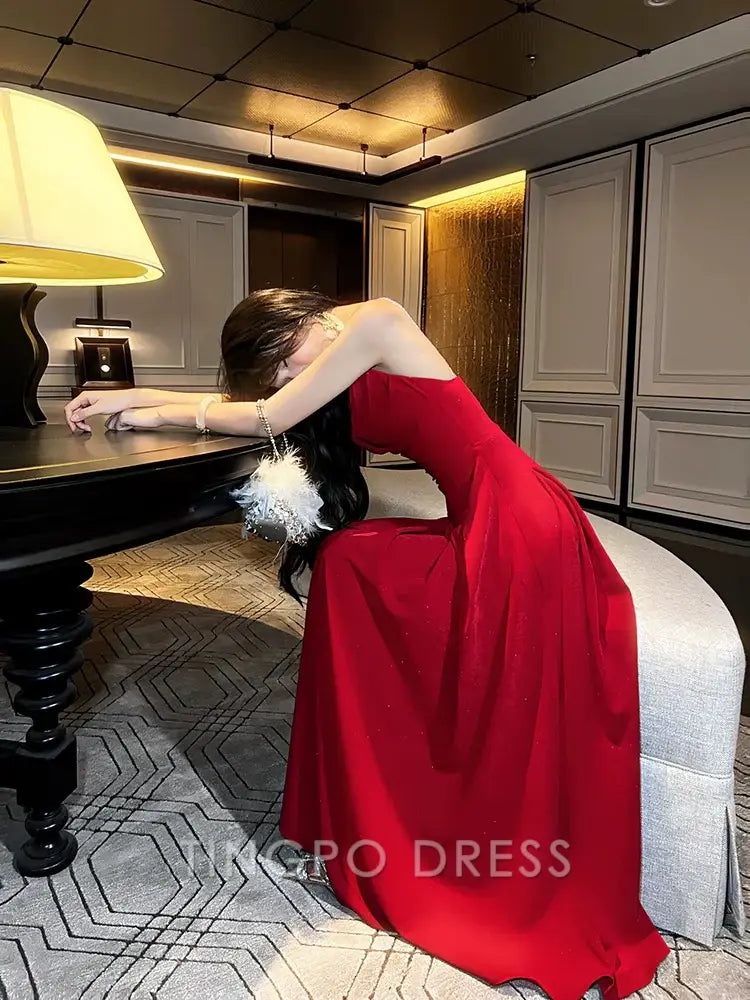 TingPo Wholesale Pretty A Line Spaghetti Straps Red Knee Length Prom Dresses Evening Gowns Birthday Dress