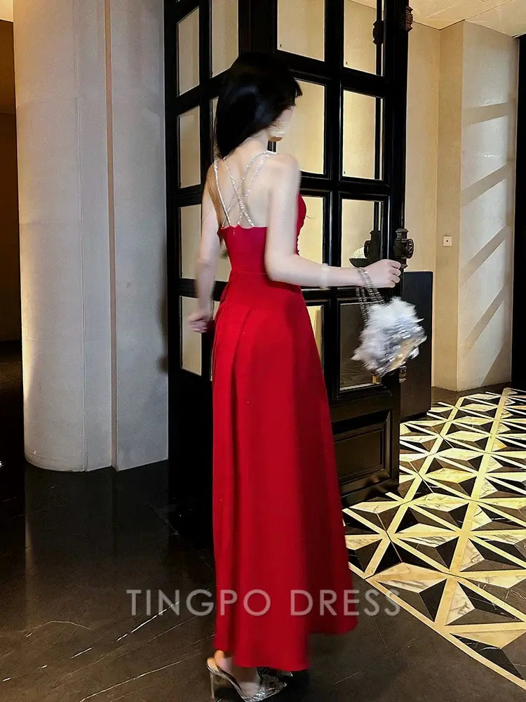 TingPo Wholesale Pretty A Line Spaghetti Straps Red Knee Length Prom Dresses Evening Gowns Birthday Dress