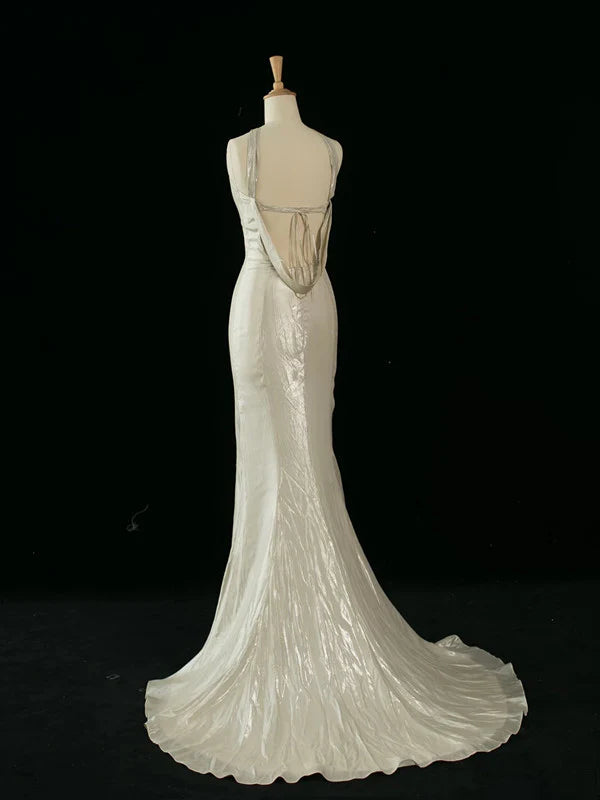 TingPo Wholesale Pretty Mermaid Halter Sequin Long Prom Dresses Party backless Evening Dress