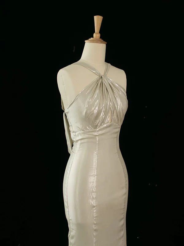 TingPo Wholesale Pretty Mermaid Halter Sequin Long Prom Dresses Party backless Evening Dress