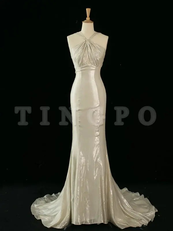 Wholesale Pretty Mermaid Halter Sequin Long Prom Dresses Party backless Evening Dress formal wear dresses